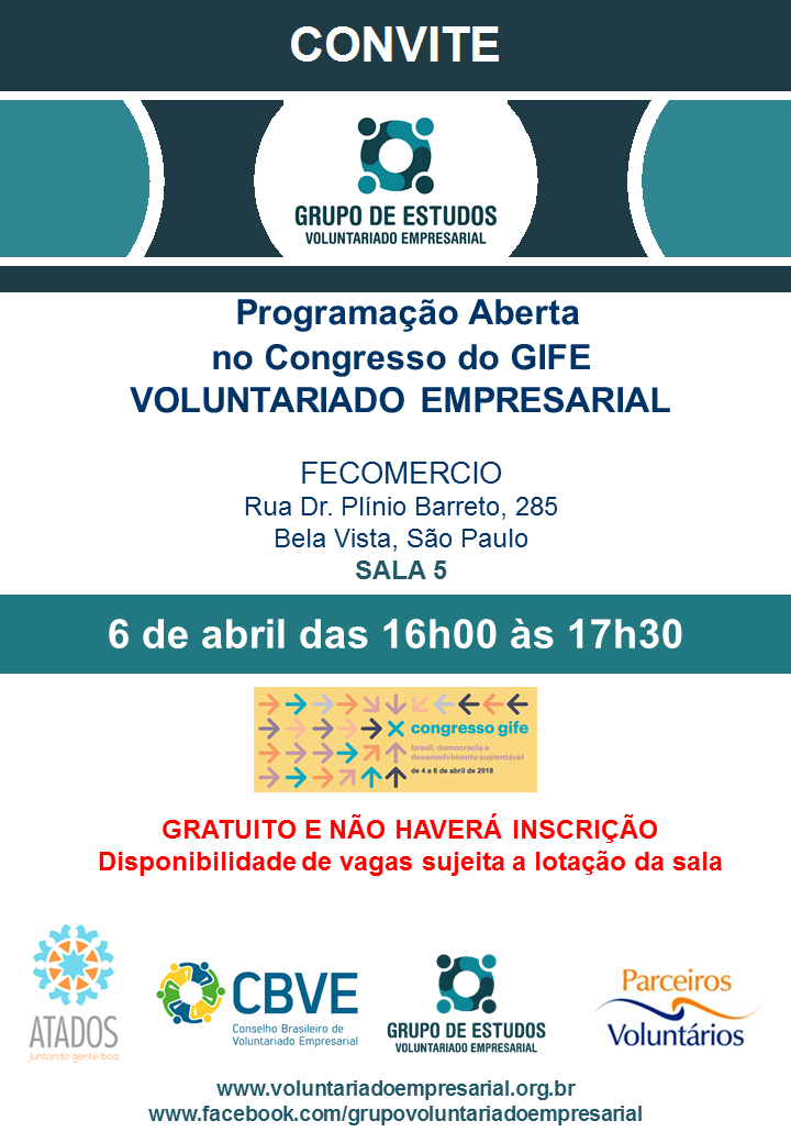Convite 6 de abril 2018 Grupo de Voluntariado Empresarial