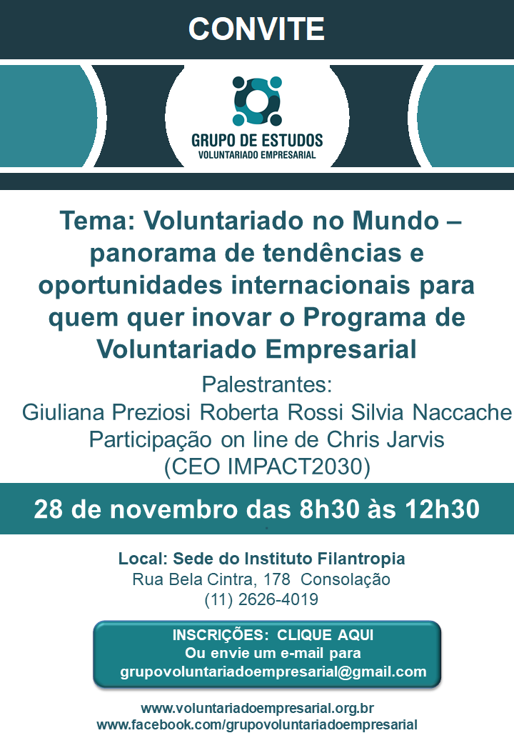 Convite 28 de novembro 2018 Grupo de Voluntariado Empresarial